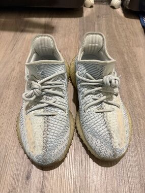 Adidas Yeezy Light Blue Knit Sneaker with Cream Sole